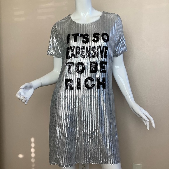 Dreamland Dresses & Skirts - Dreamland Silver Sequin Mini Dress with Black Text NWT